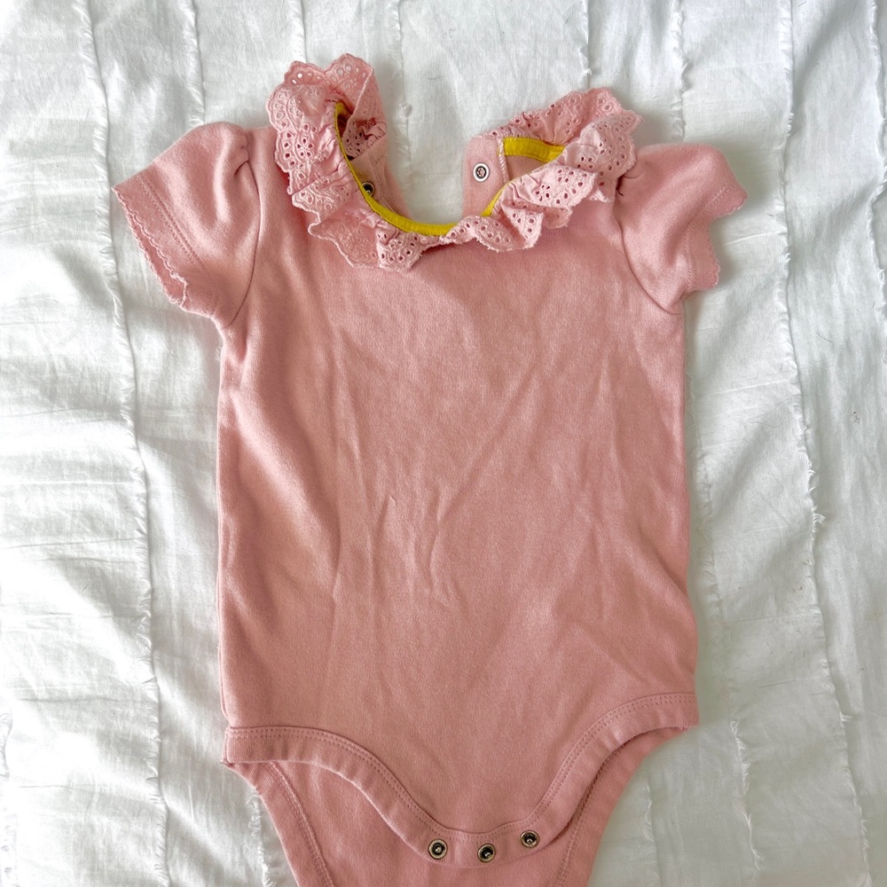 Mini boden ruffle sleeve and lace collar bodysuit